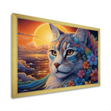Glorious Cat With Rainbows Flower At Sunset - Cat Canvas Wall Art
