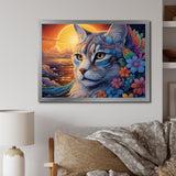 Glorious Cat With Rainbows Flower At Sunset - Cat Canvas Wall Art