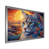 Glorious Cat With Rainbows Flower At Sunset - Cat Canvas Wall Art