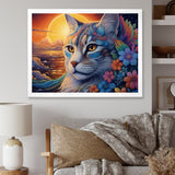 Glorious Cat With Rainbows Flower At Sunset - Cat Canvas Wall Art