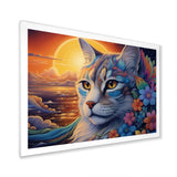 Glorious Cat With Rainbows Flower At Sunset - Cat Canvas Wall Art