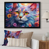 Portrait Of A Majestic Cat With Flowers - Cat Wall Decor