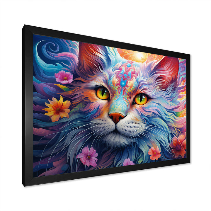 Portrait Of A Majestic Cat With Flowers - Cat Wall Decor