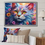 Portrait Of A Majestic Cat With Flowers - Cat Wall Decor