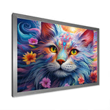 Portrait Of A Majestic Cat With Flowers - Cat Wall Decor