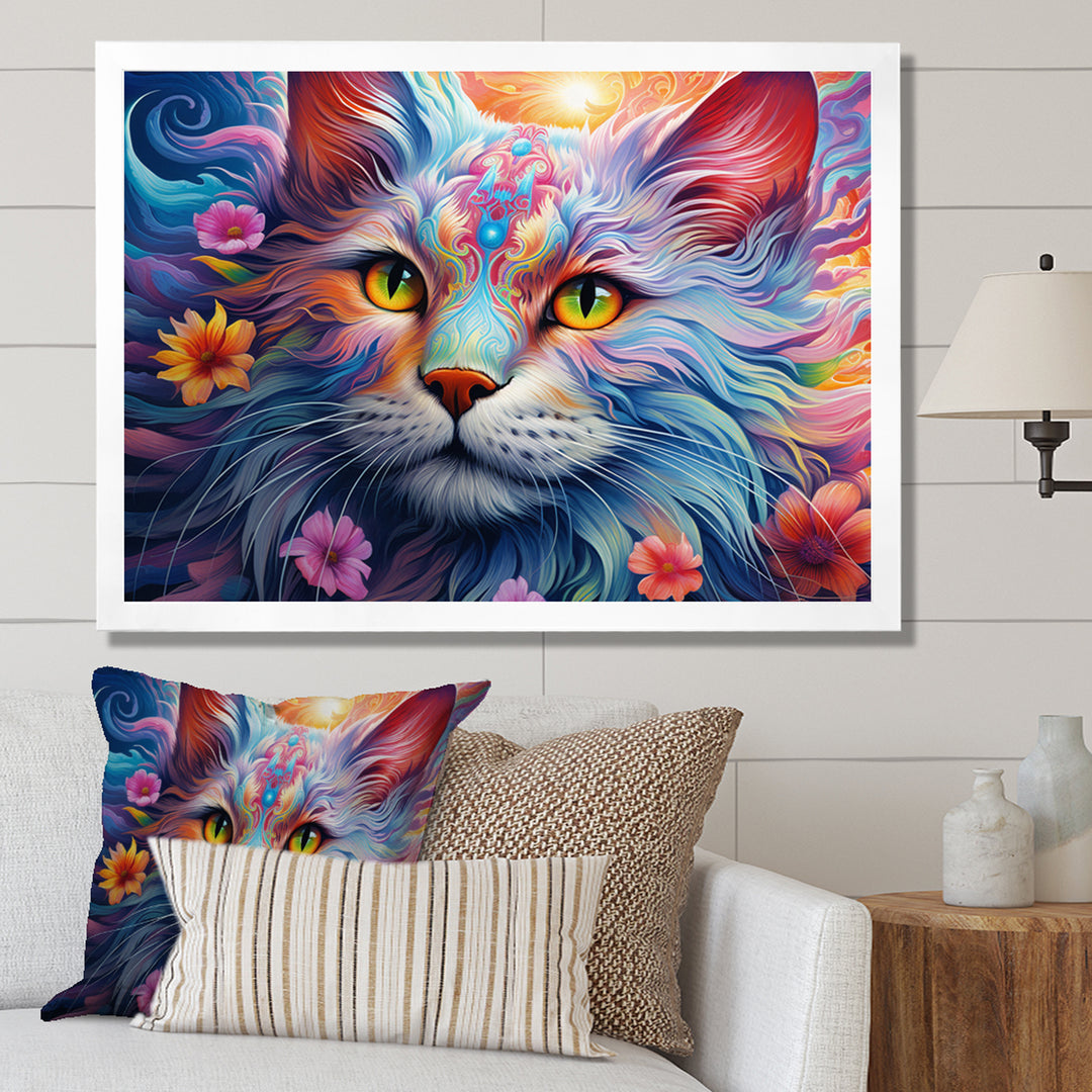 Portrait Of A Majestic Cat With Flowers - Cat Wall Decor