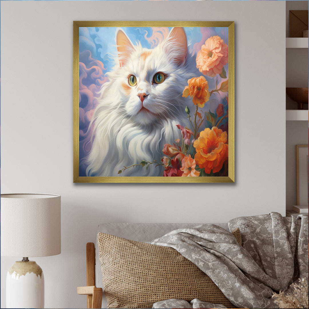 Portrait Of A Gracious Cat With Flowers - Cat Wall Art Prints