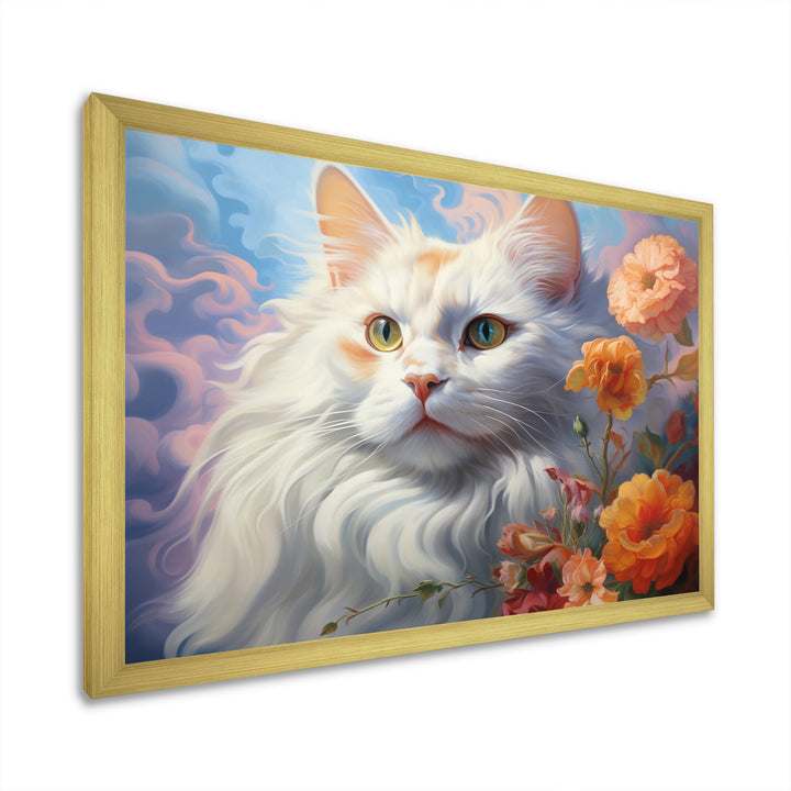 Portrait Of A Gracious Cat With Flowers - Cat Wall Art Prints