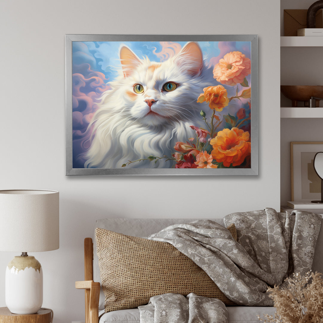 Portrait Of A Gracious Cat With Flowers - Cat Wall Art Prints