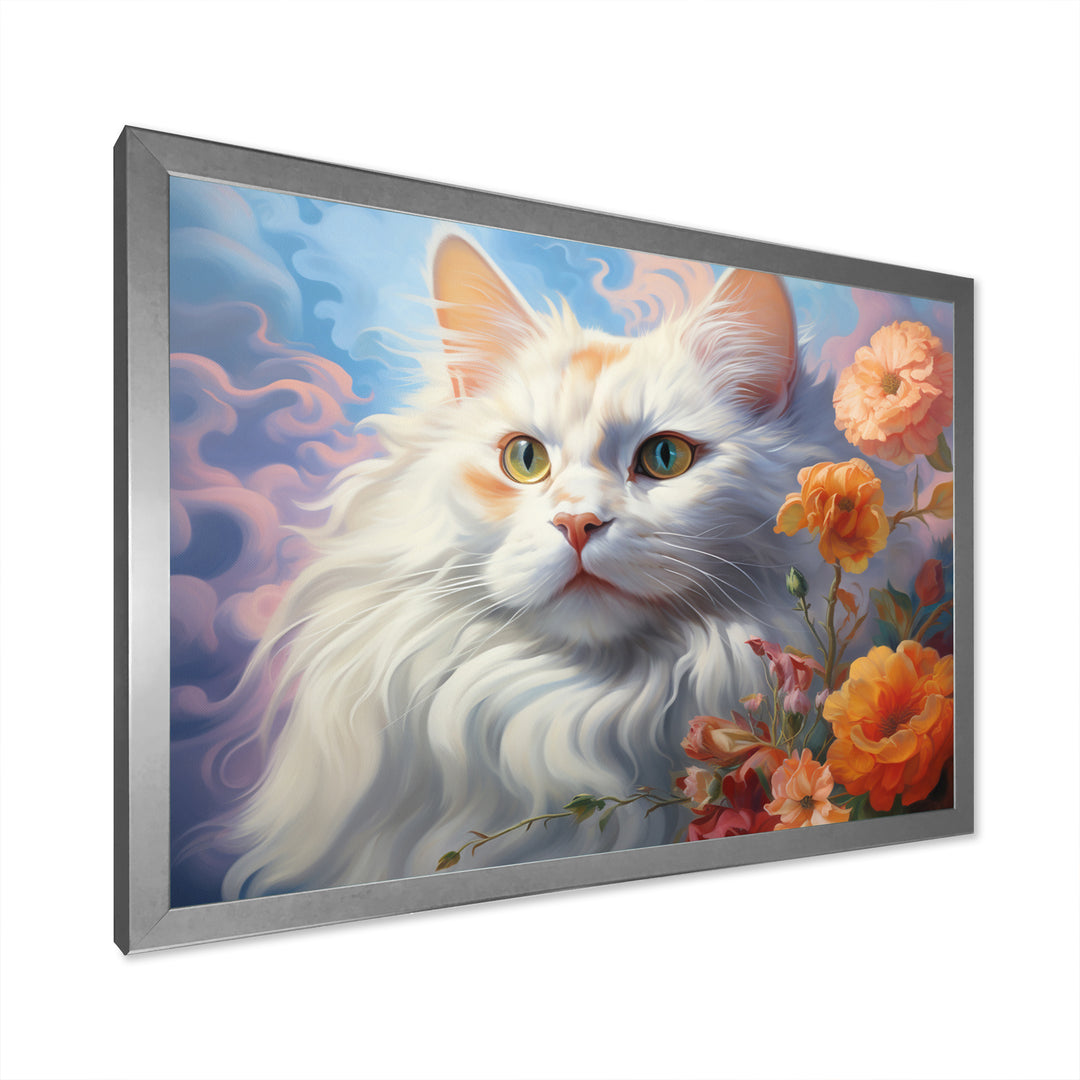 Portrait Of A Gracious Cat With Flowers - Cat Wall Art Prints