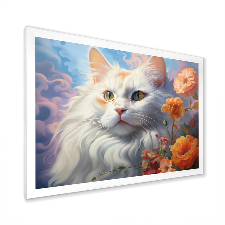 Portrait Of A Gracious Cat With Flowers - Cat Wall Art Prints
