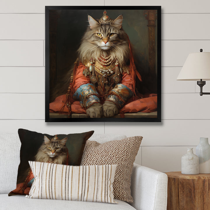 Majestic Cat In Gracious Indian Attire - Orange Cat Wall Art