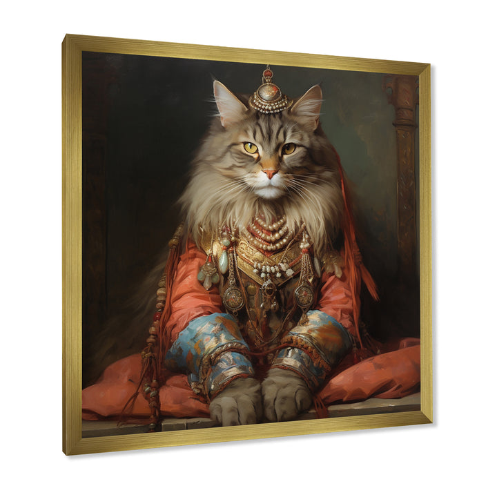 Majestic Cat In Gracious Indian Attire - Orange Cat Wall Art