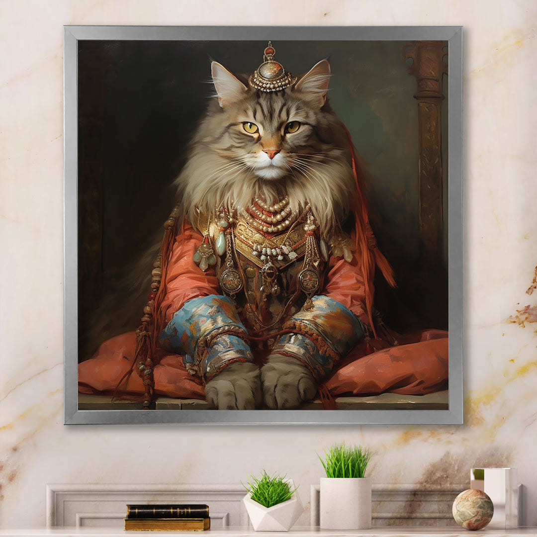 Majestic Cat In Gracious Indian Attire - Orange Cat Wall Art