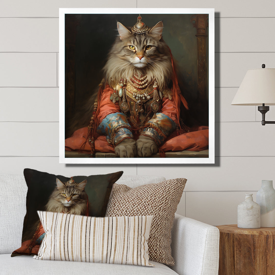 Majestic Cat In Gracious Indian Attire - Orange Cat Wall Art
