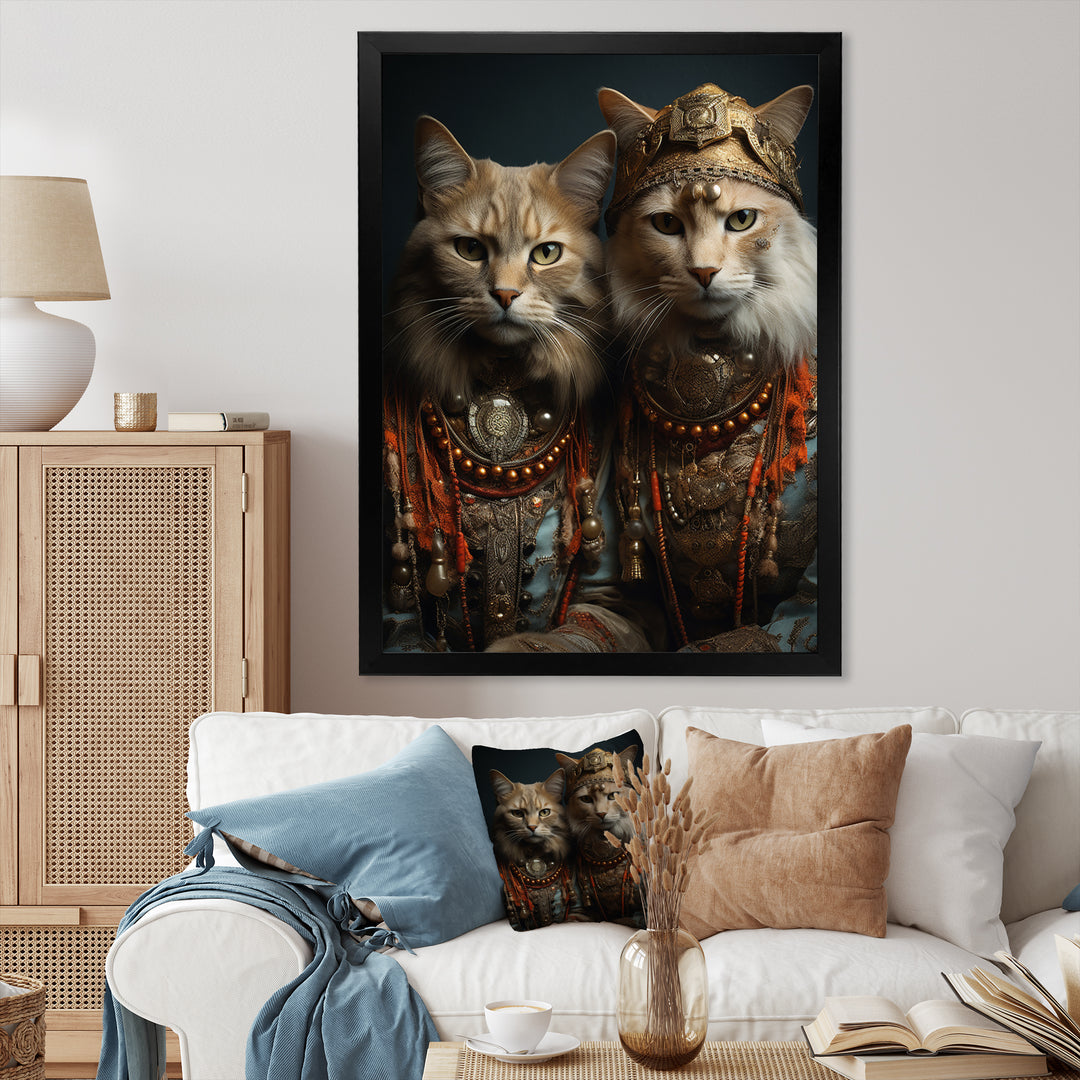 Gracious Cat In Retro Indian Attire - Cat Living Room Wall Art
