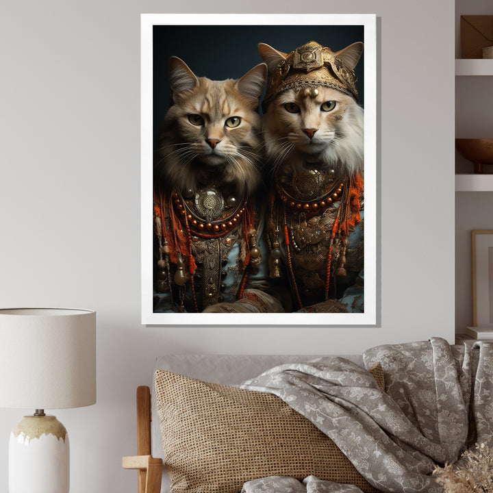 Gracious Cat In Retro Indian Attire - Cat Living Room Wall Art