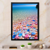 Turquoise Pink Pebbles On Paradise Ocean Beach - Red Cat Wall Art