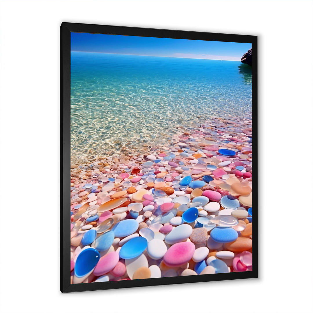 Turquoise Pink Pebbles On Paradise Ocean Beach - Red Cat Wall Art