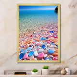 Turquoise Pink Pebbles On Paradise Ocean Beach - Red Cat Wall Art