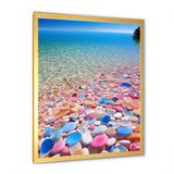 Turquoise Pink Pebbles On Paradise Ocean Beach - Red Cat Wall Art
