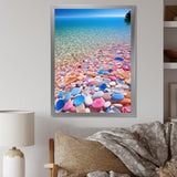 Turquoise Pink Pebbles On Paradise Ocean Beach - Red Cat Wall Art
