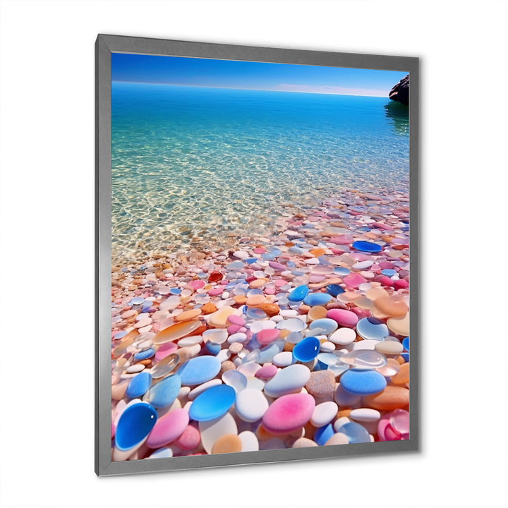 Turquoise Pink Pebbles On Paradise Ocean Beach - Red Cat Wall Art