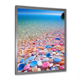 Turquoise Pink Pebbles On Paradise Ocean Beach - Red Cat Wall Art