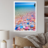 Turquoise Pink Pebbles On Paradise Ocean Beach - Red Cat Wall Art