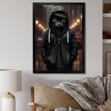 Cool Cat In Black Hoody Street Cred - Cat Framed Canvas Art