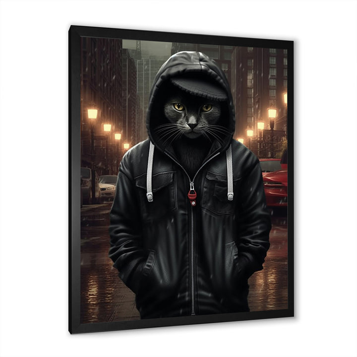 Cool Cat In Black Hoody Street Cred - Cat Framed Canvas Art