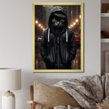 Cool Cat In Black Hoody Street Cred - Cat Framed Canvas Art