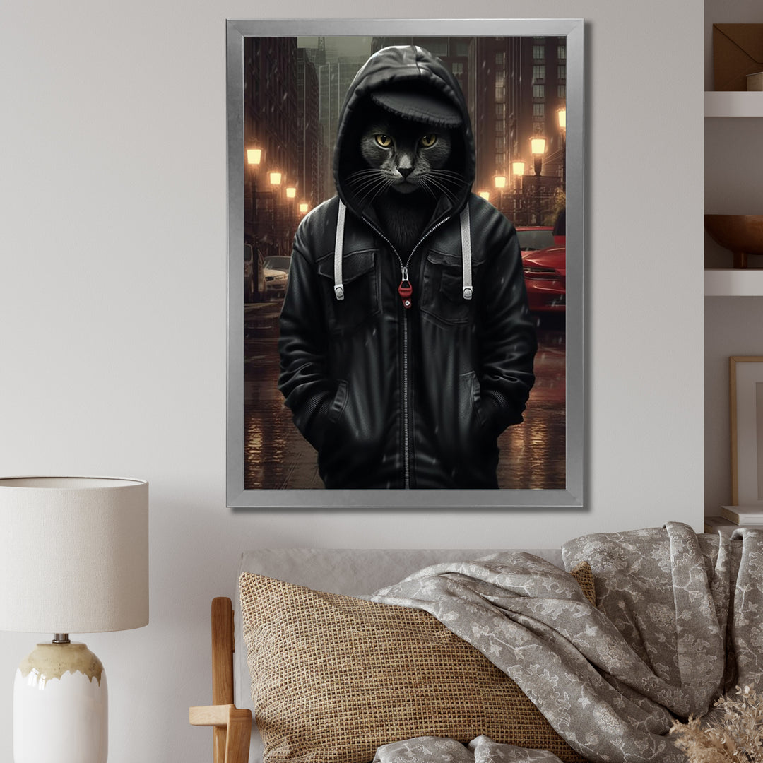 Cool Cat In Black Hoody Street Cred - Cat Framed Canvas Art