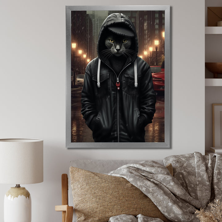 Cool Cat In Black Hoody Street Cred - Cat Framed Canvas Art