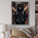 Cool Cat In Black Hoody Street Cred - Cat Framed Canvas Art