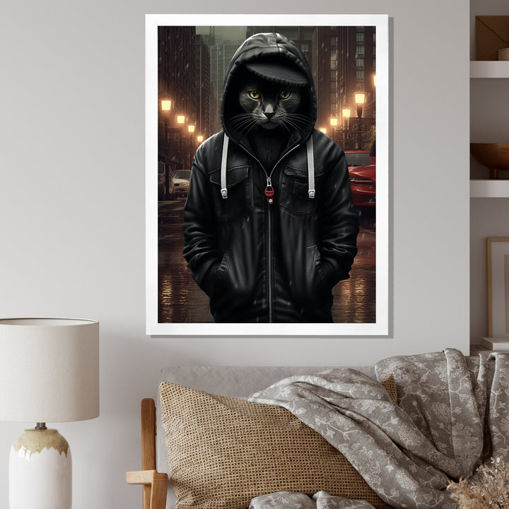 Cool Cat In Black Hoody Street Cred - Cat Framed Canvas Art