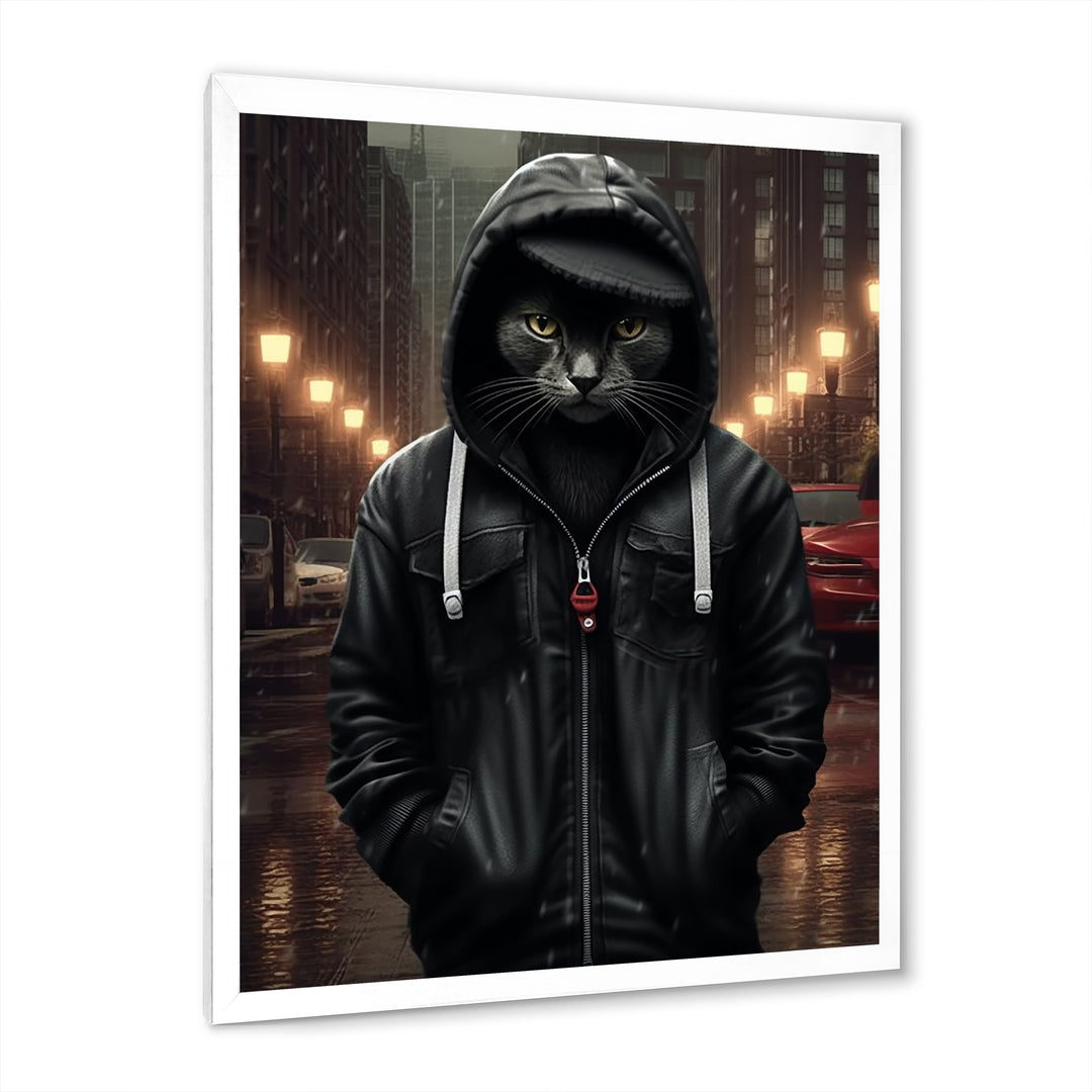 Cool Cat In Black Hoody Street Cred - Cat Framed Canvas Art