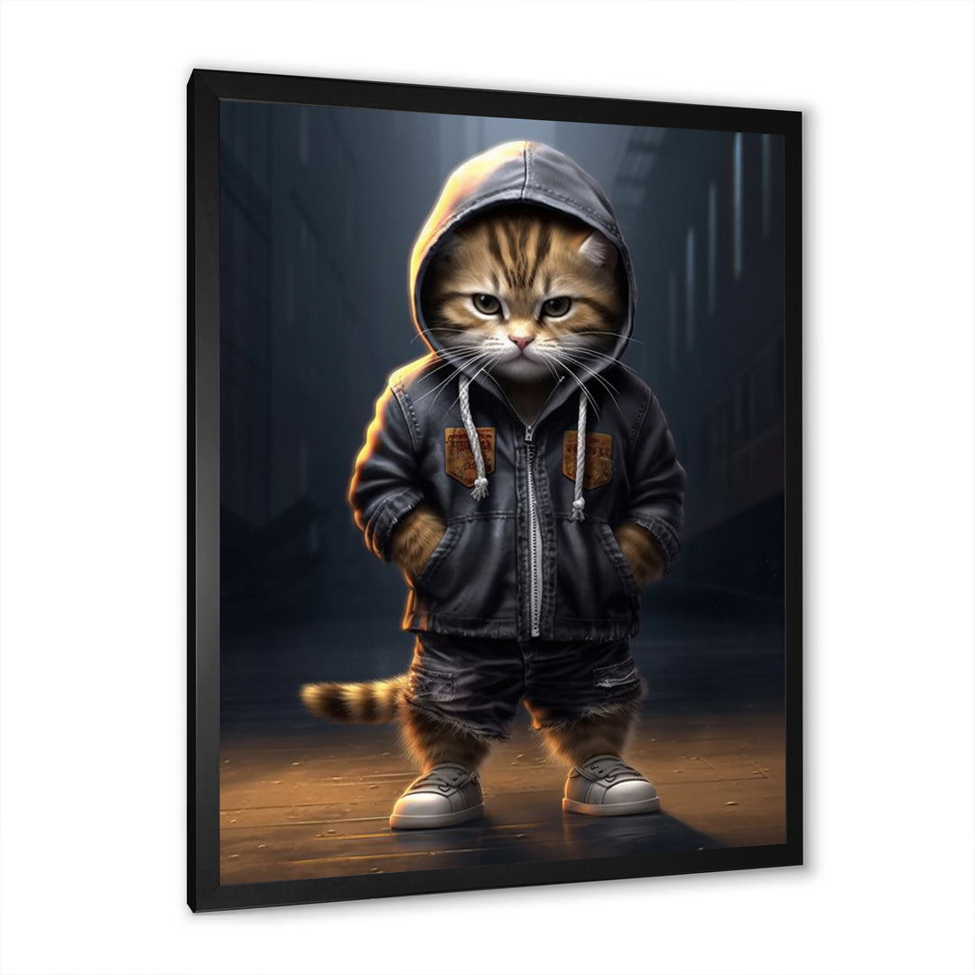 Cool Kitten Hoody Street Cred - Cat Large Canvas Wall Art