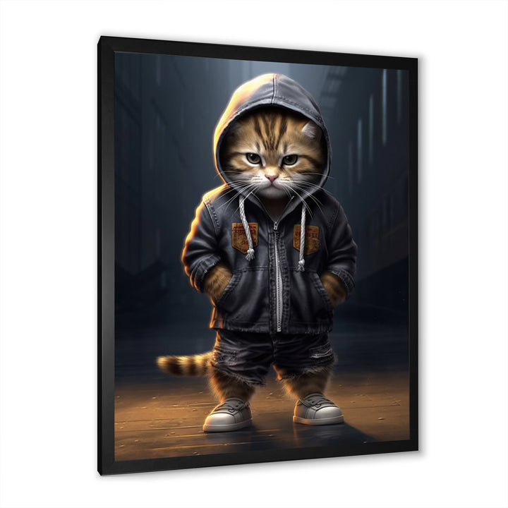 Cool Kitten Hoody Street Cred - Cat Large Canvas Wall Art