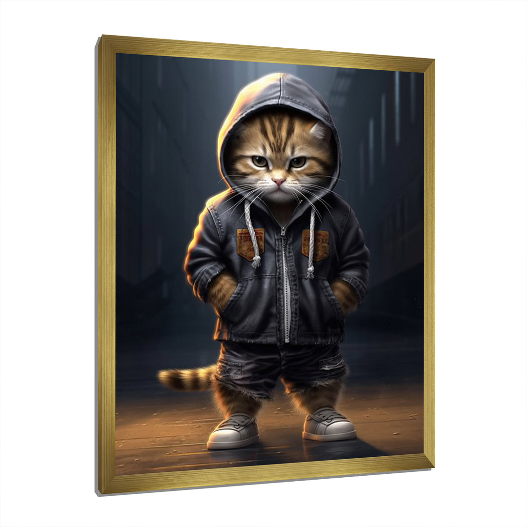 Cool Kitten Hoody Street Cred - Cat Large Canvas Wall Art