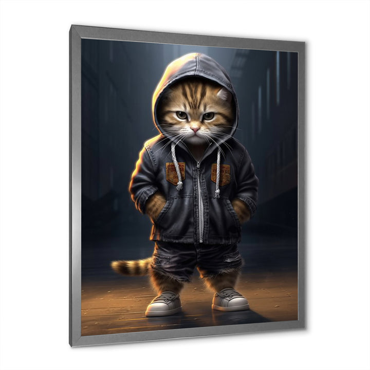 Cool Kitten Hoody Street Cred - Cat Large Canvas Wall Art