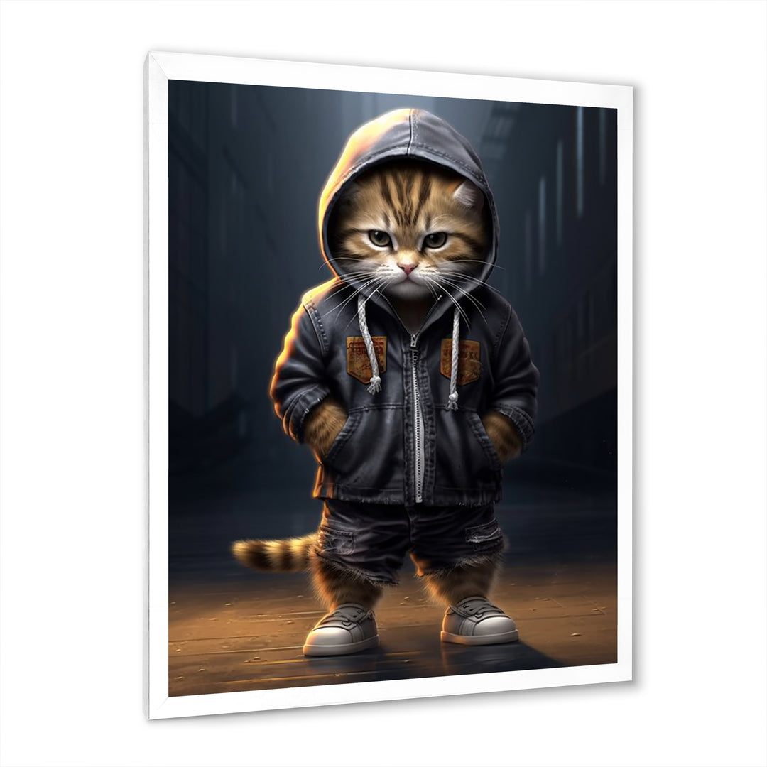 Cool Kitten Hoody Street Cred - Cat Large Canvas Wall Art