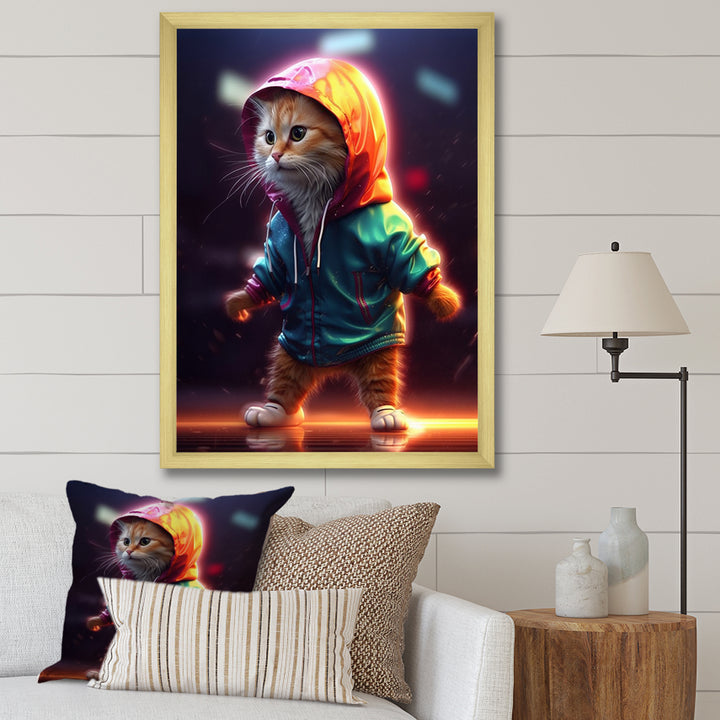 Cute Kitten With Hoody At Sunrise - Cat Bedroom Wall Art