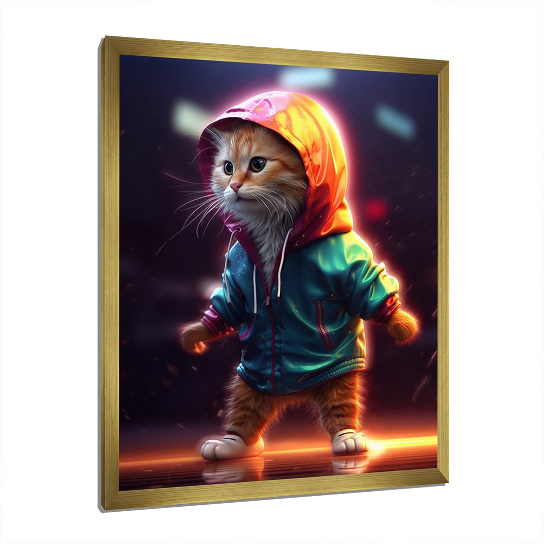 Cute Kitten With Hoody At Sunrise - Cat Bedroom Wall Art