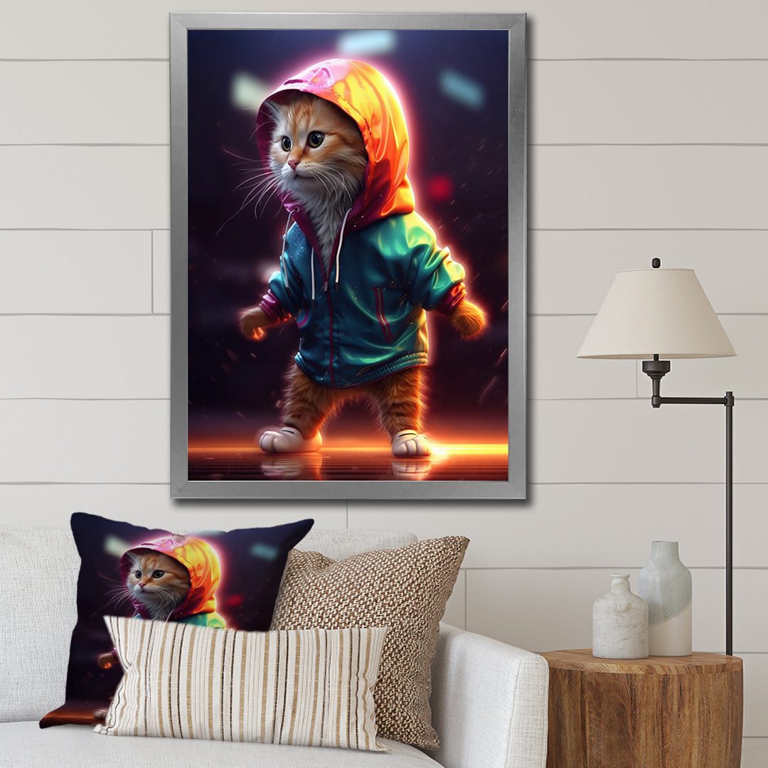 Cute Kitten With Hoody At Sunrise - Cat Bedroom Wall Art