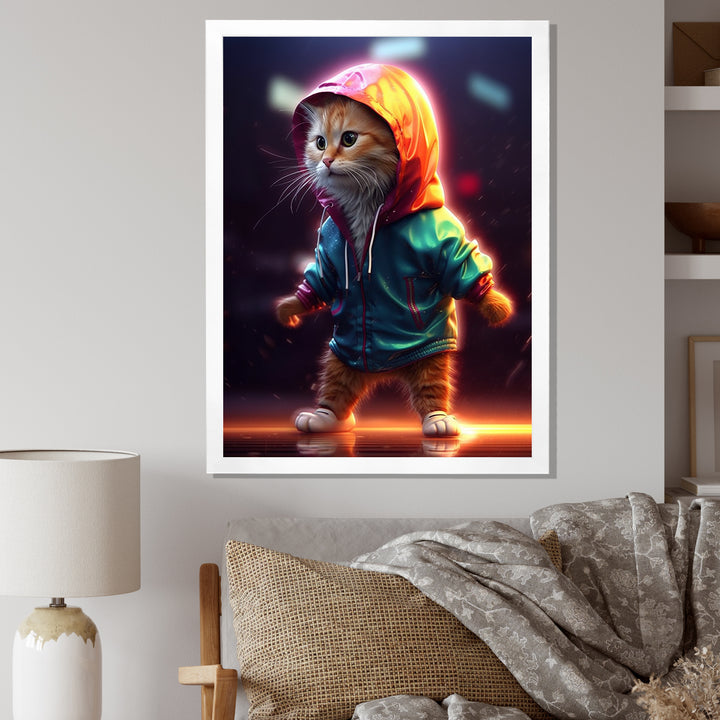 Cute Kitten With Hoody At Sunrise - Cat Bedroom Wall Art