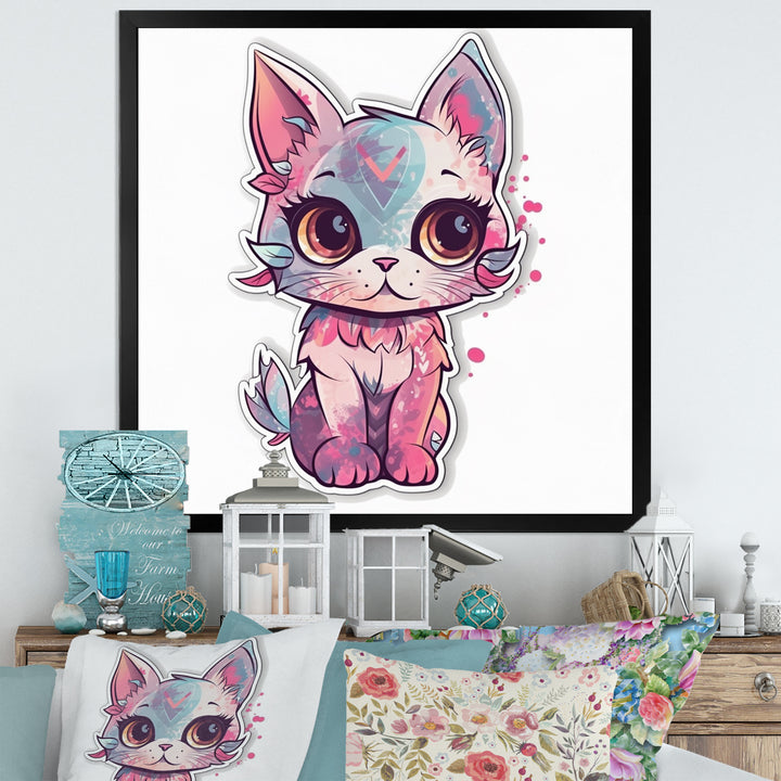 Pink Cute Kitten Cat Illustration - Cat Wall Decor