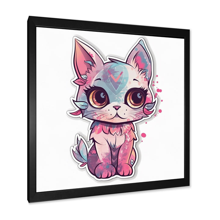 Pink Cute Kitten Cat Illustration - Cat Wall Decor