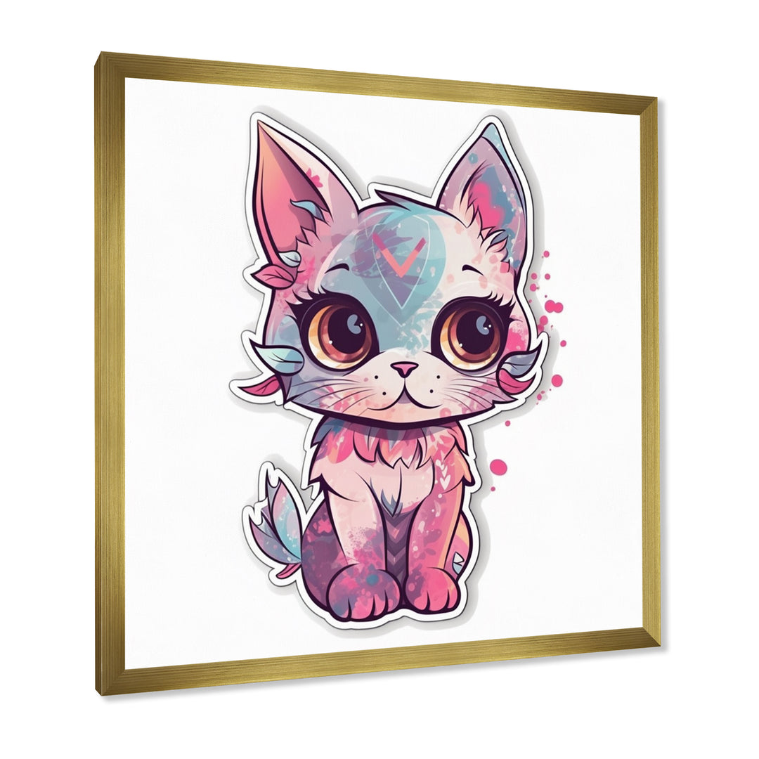 Pink Cute Kitten Cat Illustration - Cat Wall Decor