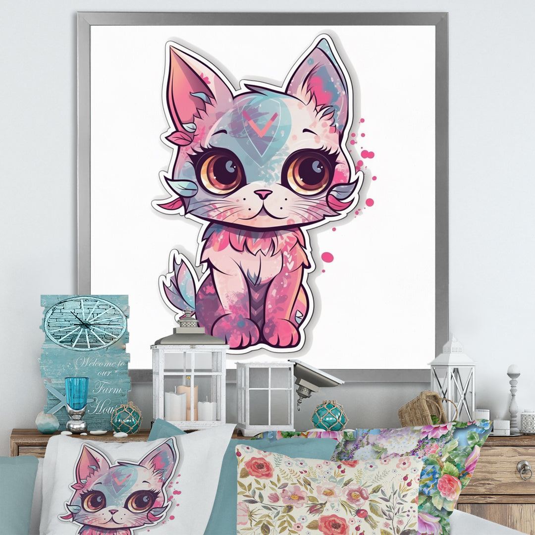 Pink Cute Kitten Cat Illustration - Cat Wall Decor